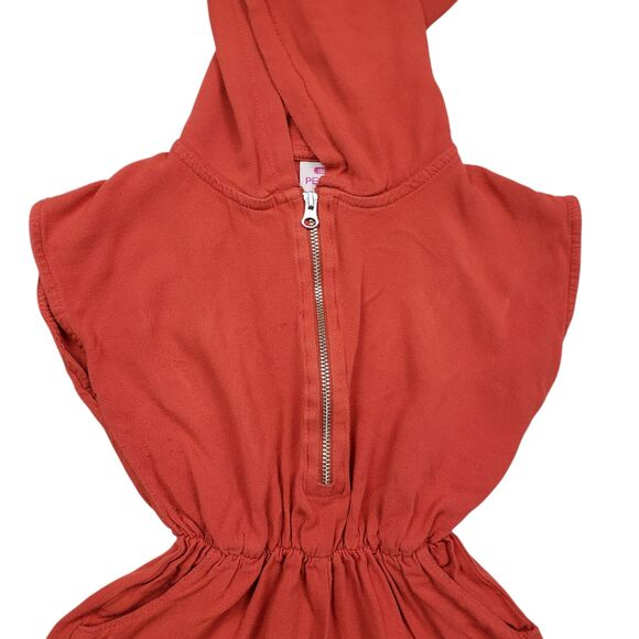Pencil 1987 Hooded Romper Shorts Girls 4 Orange Half Zip Sleeveless Kids - Picture 3 of 11